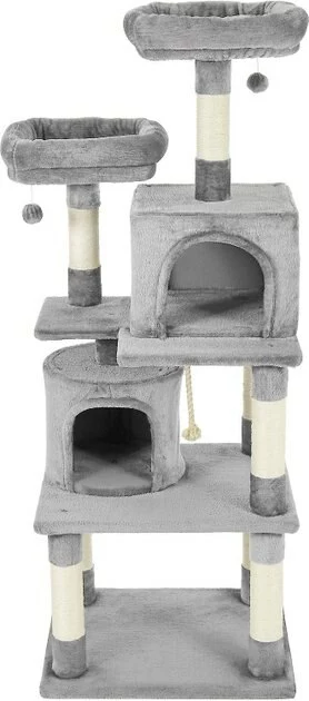 Frisco 61-in Faux Fur Tree & Condo, Gray + 38-in Cat Tree & Condo, Top Perch & Toy, Gray 4 Frisco 61-in Faux Fur Tree & Condo, Gray + 38-in Cat Tree & Condo, Top Perch & Toy, Gray - Image 2