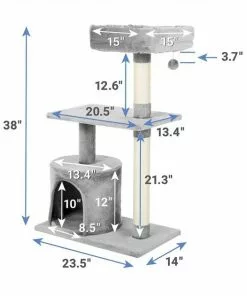 Frisco 61-in Faux Fur Tree & Condo, Gray + 38-in Cat Tree & Condo, Top Perch & Toy, Gray 17 Frisco 61-in Faux Fur Tree & Condo, Gray + 38-in Cat Tree & Condo, Top Perch & Toy, Gray -Pet Food Gear Shop 318964 PT6. SY630 V1630359370