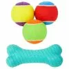 Frisco||Playology Frisco Fetch Squeaking Colorful Tennis Ball, 3-Pack + Playology All Natural Dual Layer Bone Dog Toy, Large, Peanut Butter Scented -Pet Food Gear Shop 319022 MAIN. SY630 V1630558008