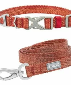 Frisco Outdoor Heathered Nylon Collar, Flamepoint Orange, Large, Neck: 18 -26-in, Width: 1-in + Dog Leash, Flamepoint Orange, Large - Length: 6-ft, Width: 1-in