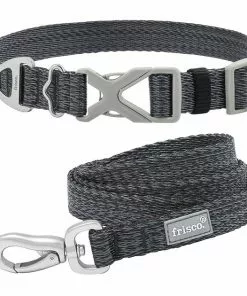 Frisco Outdoor Heathered Nylon Collar, Midnight Black, SM - Neck: 10-14-in, Width: 5/8-in + Dog Leash, Midnight Black, SM - Length: 6-ft, Width: 5/8-in