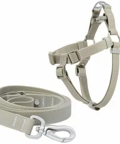 Frisco Outdoor Solid Textured Waterproof Stink Proof PVC Harness, Storm Gray, Medium, Neck: 16 to 22-in, Girth: 19 to 29-in + Dog Leash, Storm Gray, Medium - Length: 6-ft, Width: 3/4-in