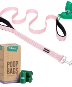 Frisco Traffic Leash with Padded Handles & Poop Bag Dispenser, Pink, Length: 6ft, Width: 1-in + Refill Dog Poop Bags, Scented, 120 count
